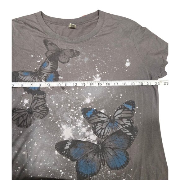 Hybrid Apparel Butterfly T-Shirt Women's 2X Gray Cap Sleeve Crew Neck - Picture 3 of 7